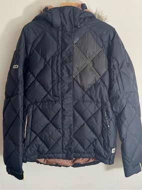 686 Six Eight Six Women's Snowboard Ski Jacket Black Brown Quilted Ace Small S